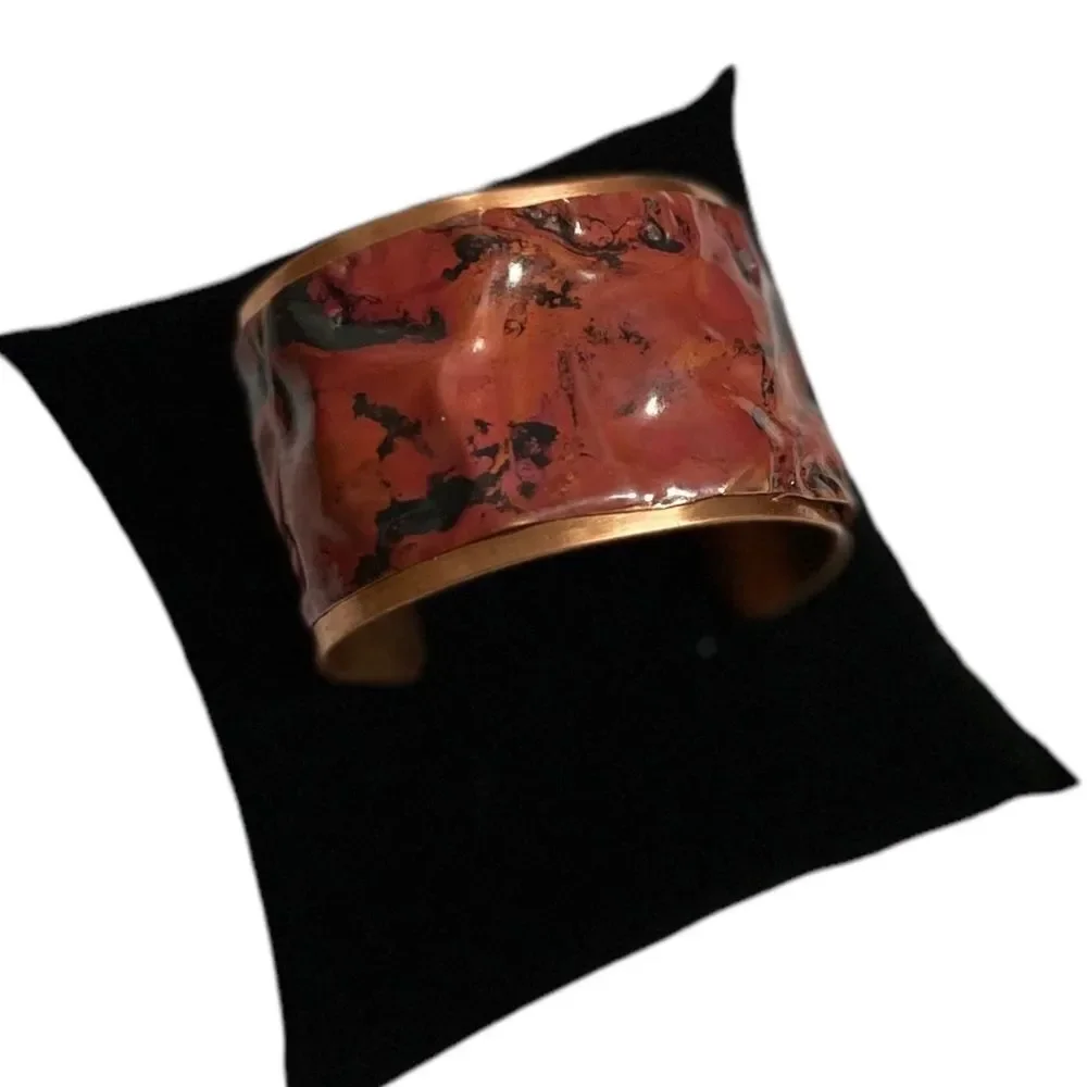 Red Torched Shingle Hammered Dual-Layer Bold Cuff Bracelet - NEW USA Handmade